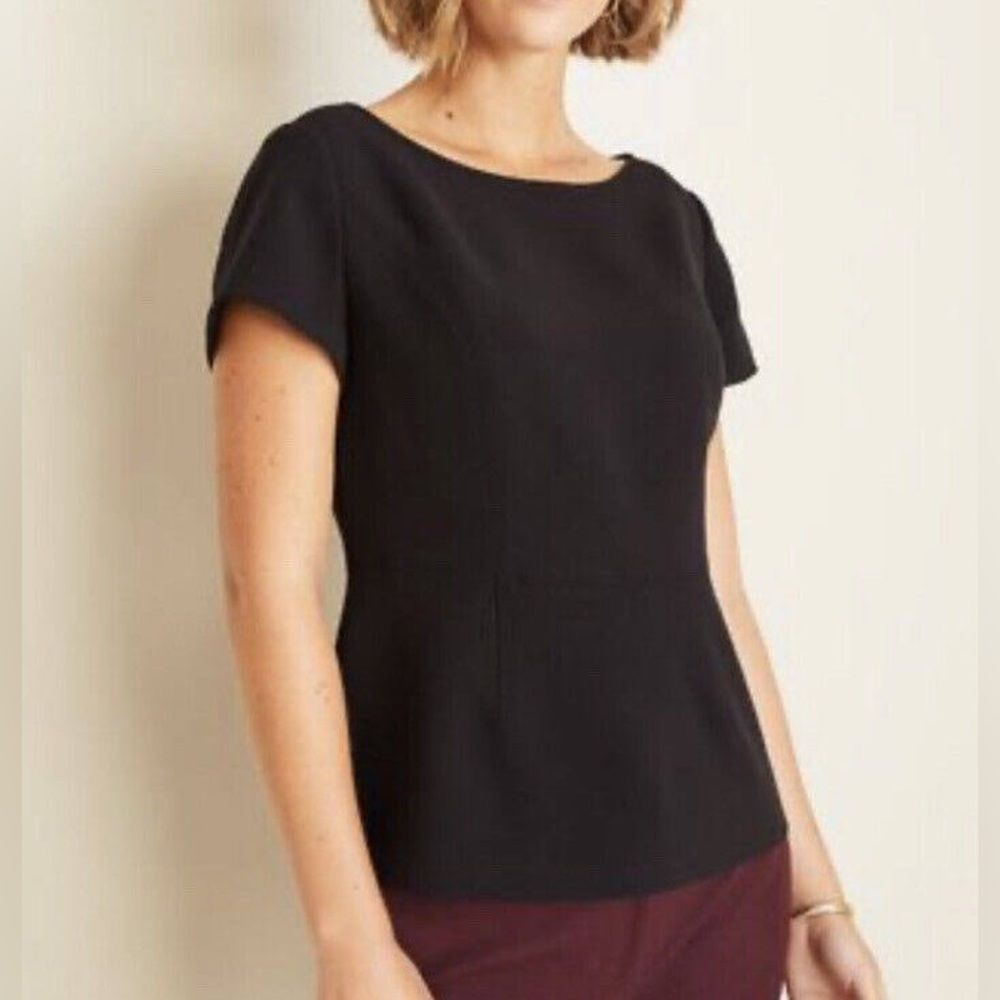 Ann Taylor Structured Black Peplum Blouse (XXSP)